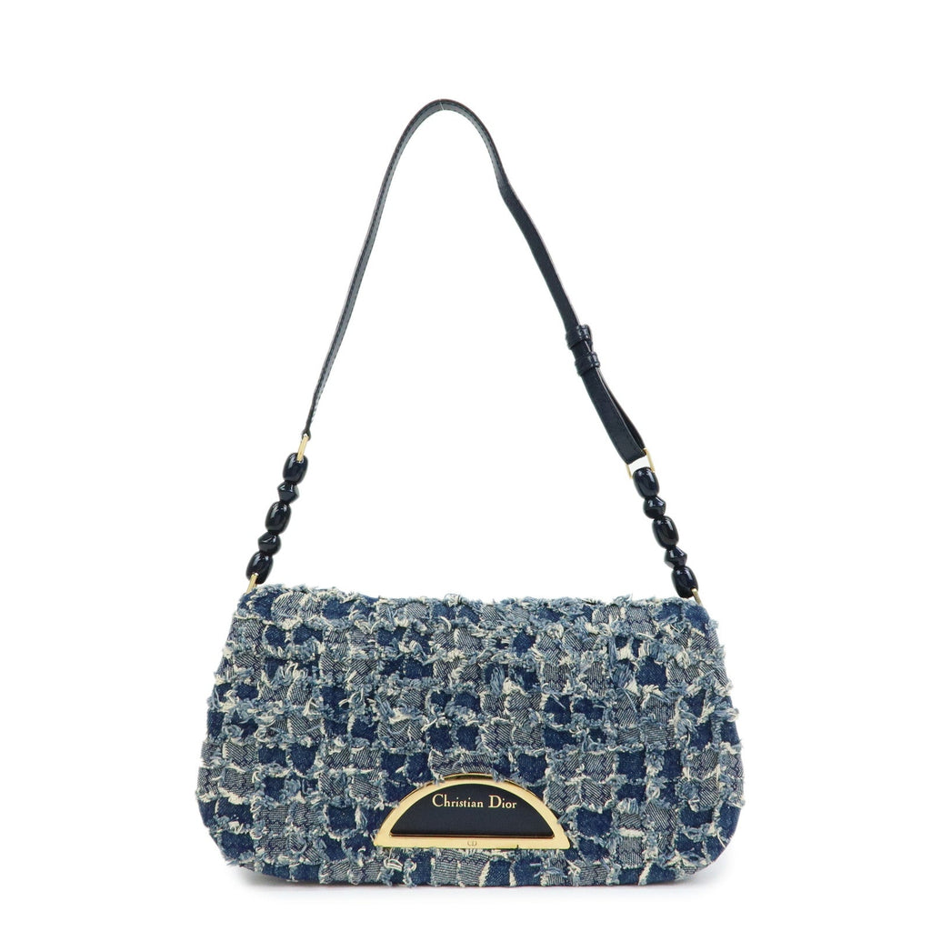 6157 - Christian Dior Maris Pearl Denim Patent Leather Shoulder Handbag