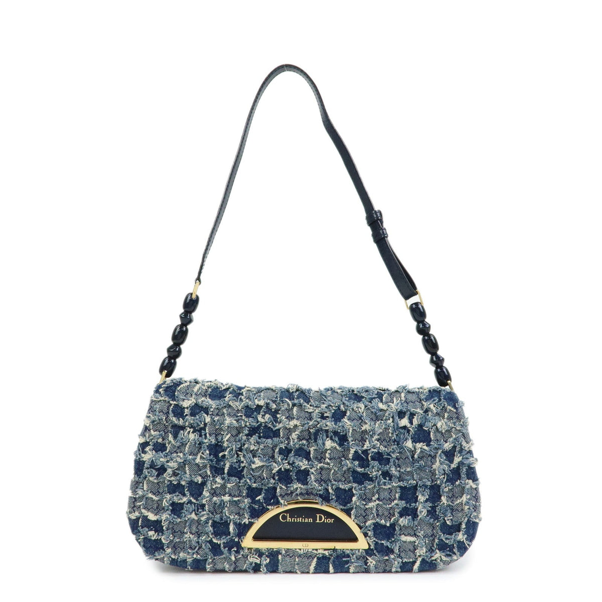 6157 - Christian Dior Maris Pearl Denim Patent Leather Shoulder Handbag