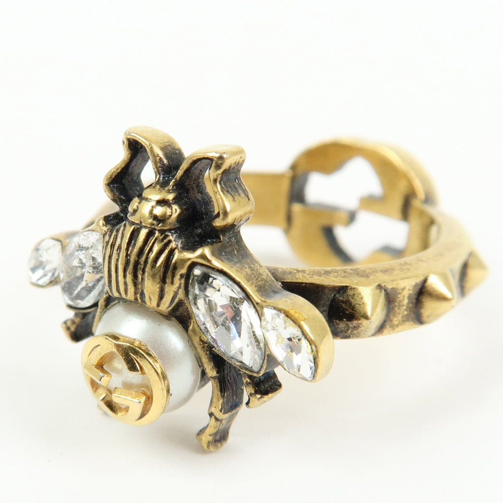 6695 - Gucci Metal Strass Pearl Bee Ring - Size US 6.5
