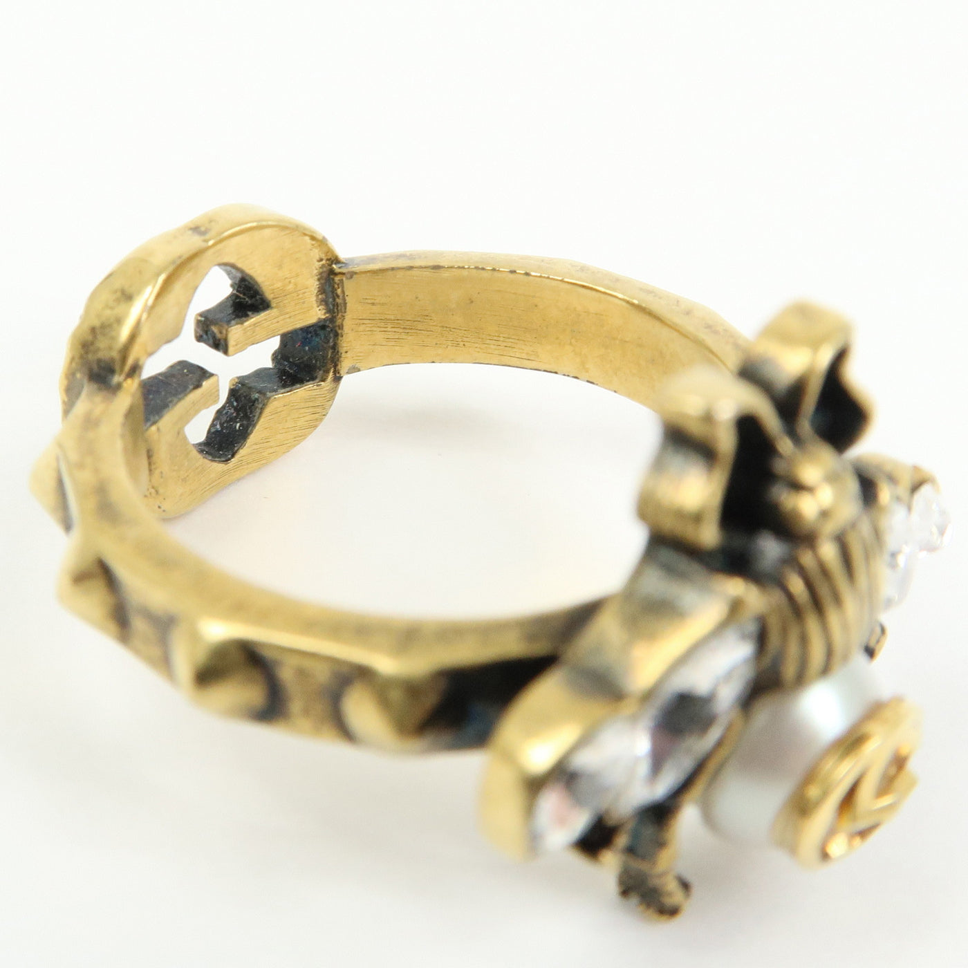 6695 - Gucci Metal Strass Pearl Bee Ring - Size US 6.5