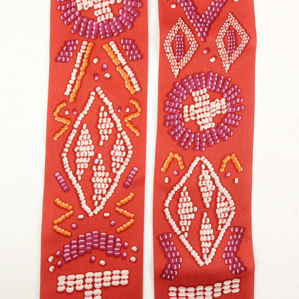 6546 Hermes Twilly 100% Silk Scarf Kelly En Perles Red