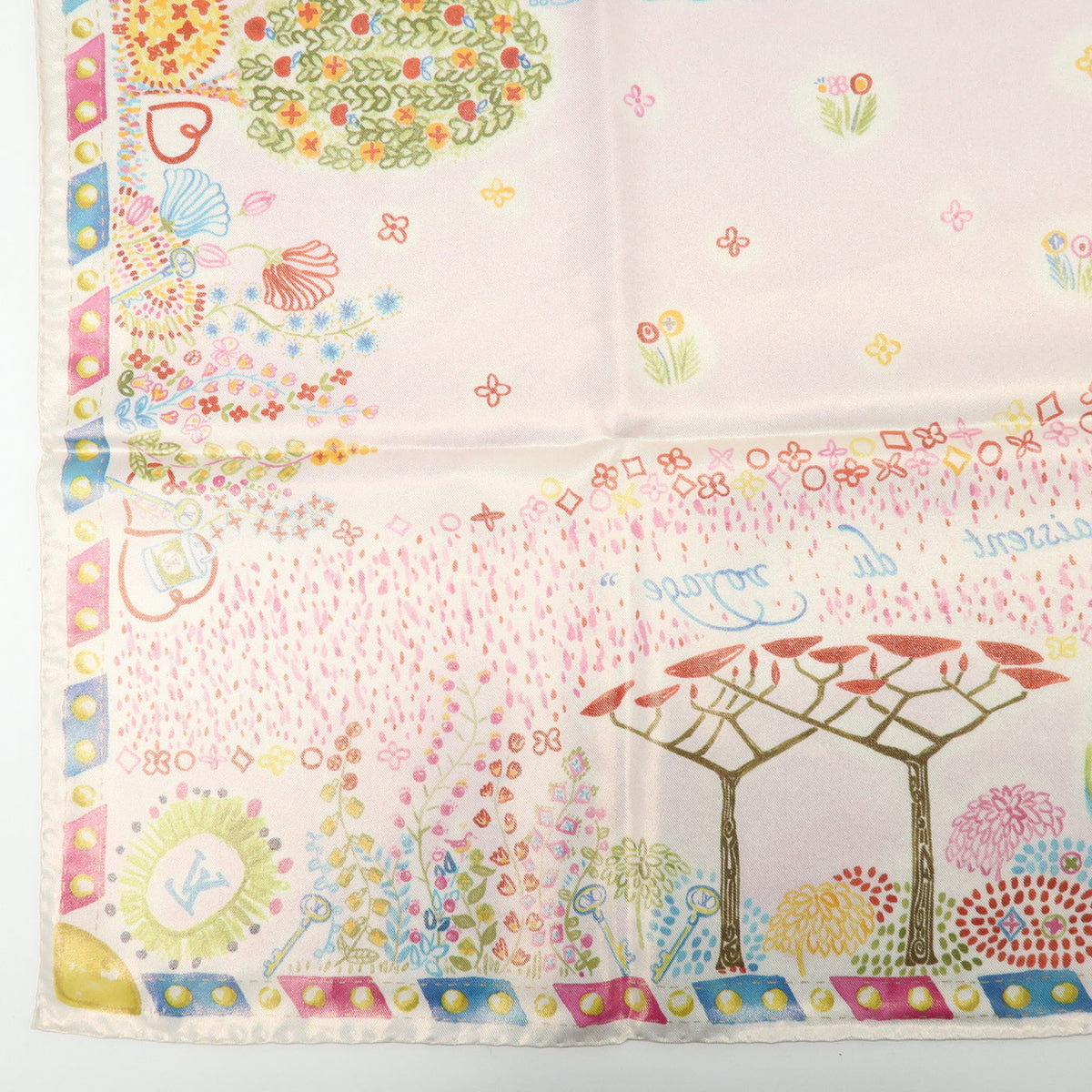 6835 - Louis Vuitton 100% Silk Scarf Voyage Autour De Ma Malle Promenade Kyoto Pink