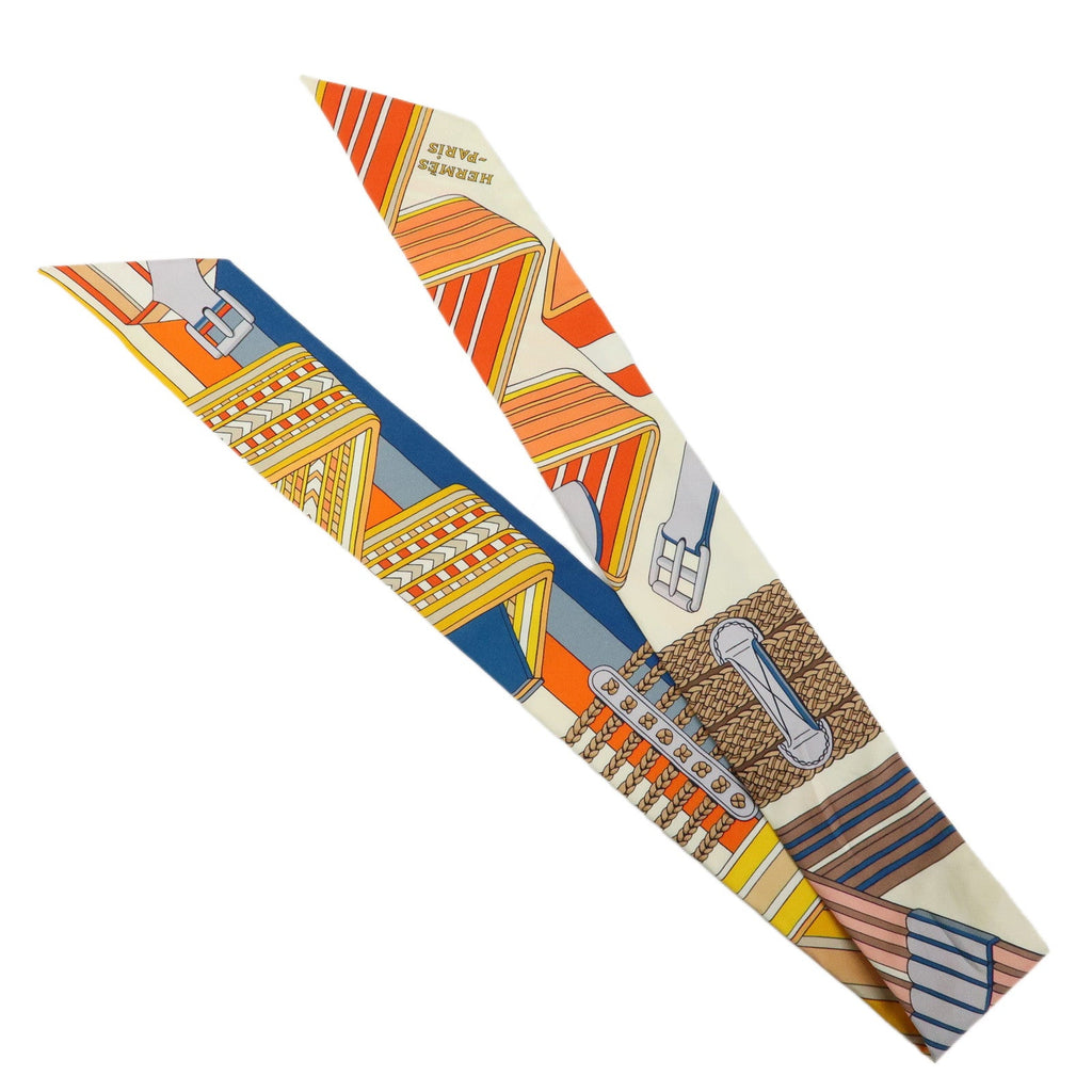 6537 - Hermes 100% Silk Twilly Scarf Sangles En Zigzag