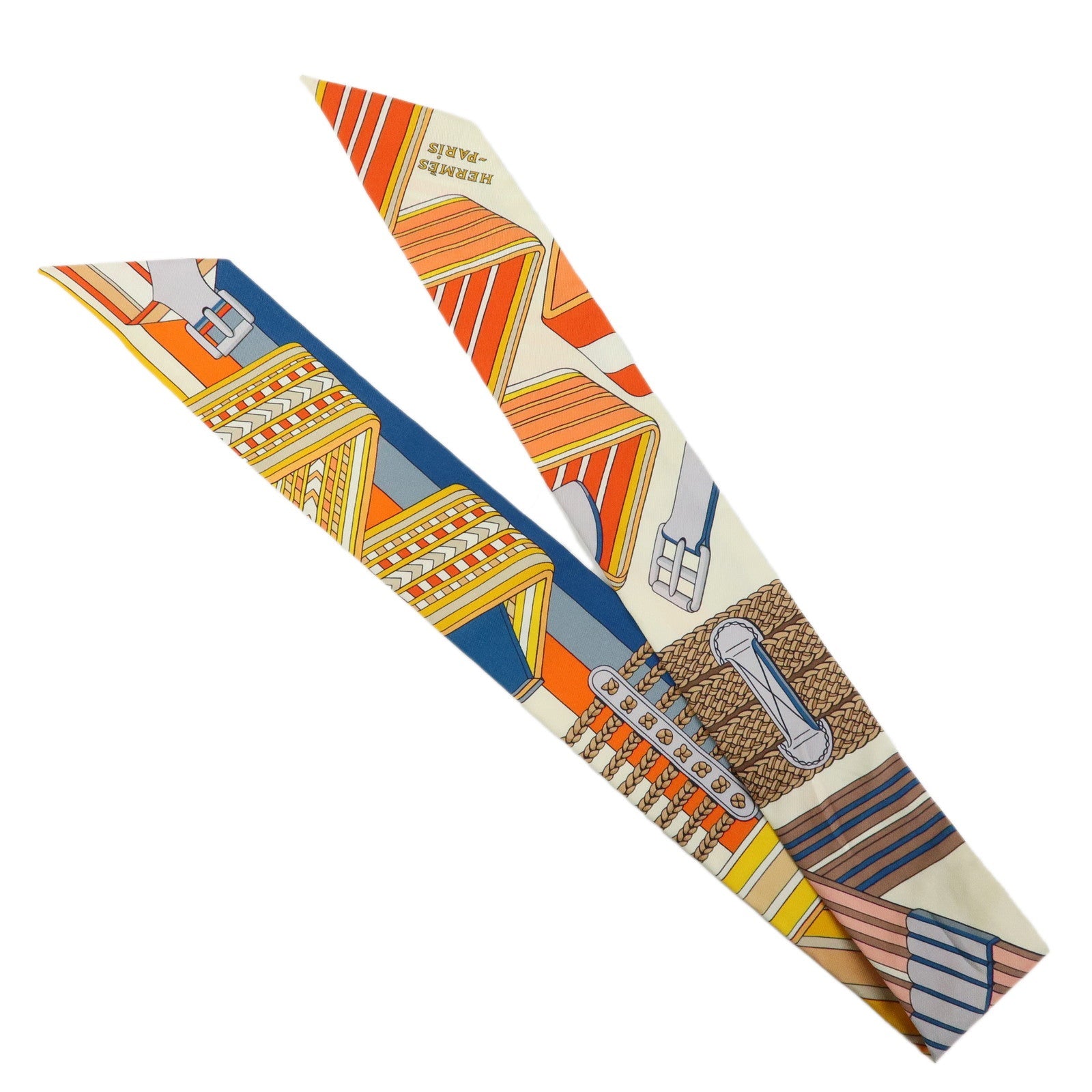 6537 - Hermes 100% Silk Twilly Scarf Sangles En Zigzag