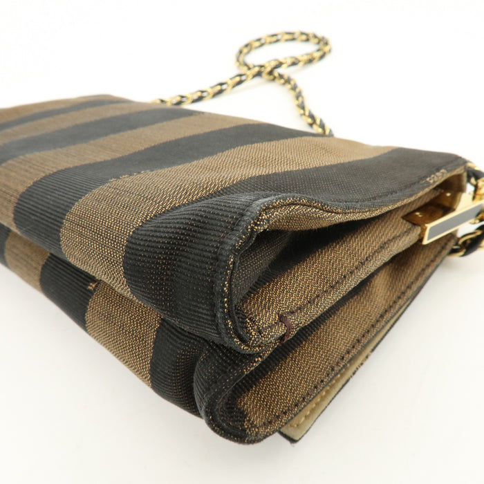Fendi Claudia Pequin Canvas Leather Shoulder Bag Brown