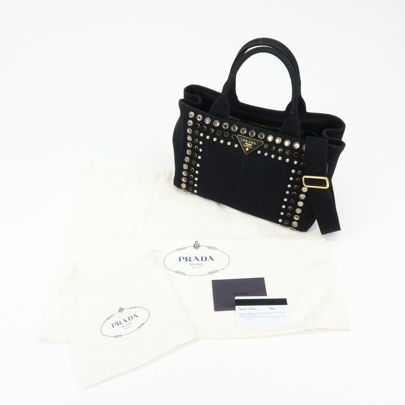 6749 - Prada Canapa Mini Canvas 2Way Tote Bag - Black