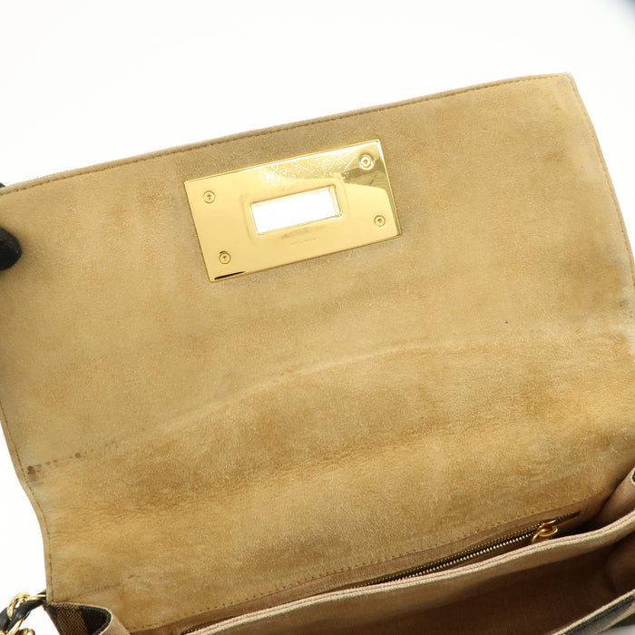Fendi Claudia Pequin Canvas Leather Shoulder Bag Brown