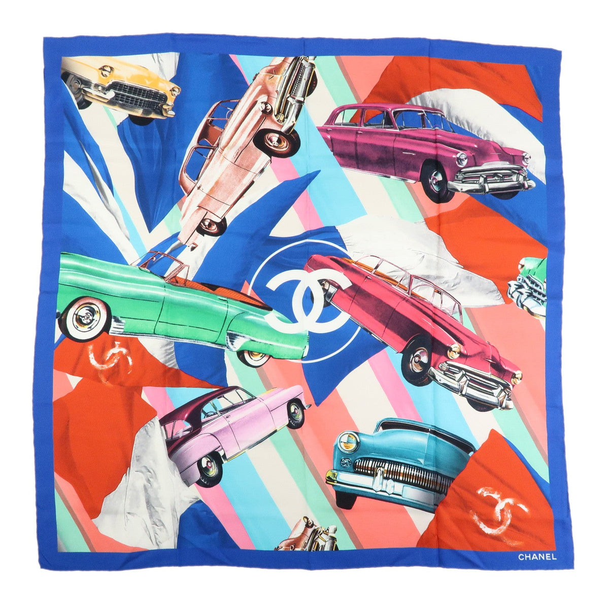 6177 - CHANEL Silk 100% Scarf Classic Car Print