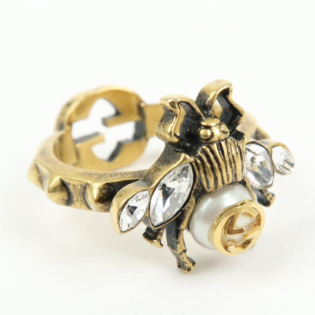 6695 - Gucci Metal Strass Pearl Bee Ring - Size US 6.5