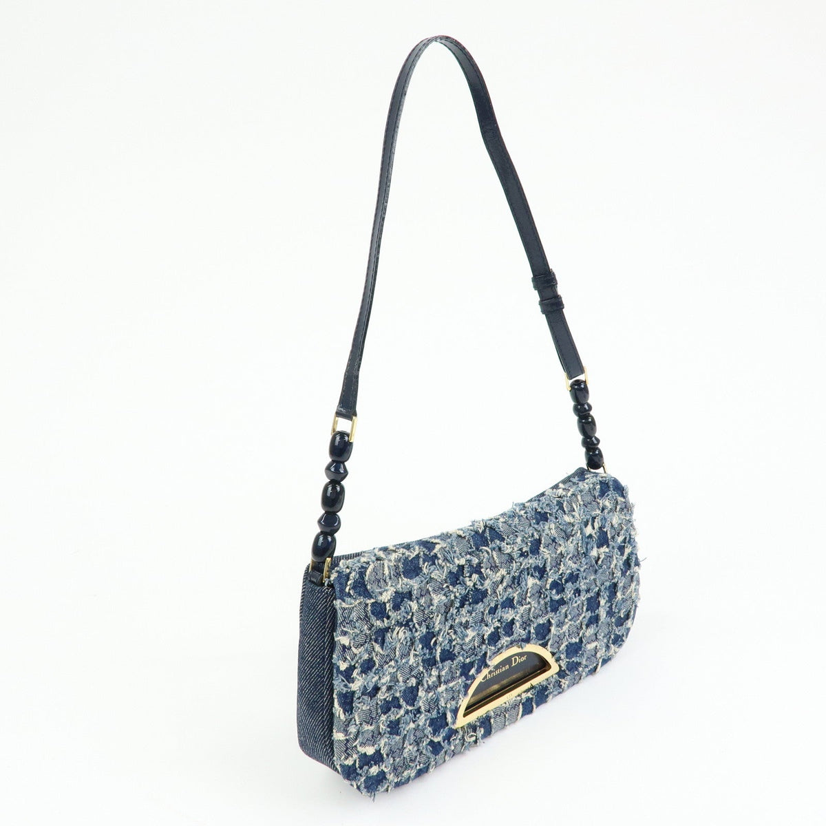 6157 - Christian Dior Maris Pearl Denim Patent Leather Shoulder Handbag