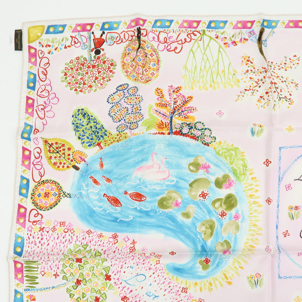 6835 - Louis Vuitton 100% Silk Scarf Voyage Autour De Ma Malle Promenade Kyoto Pink
