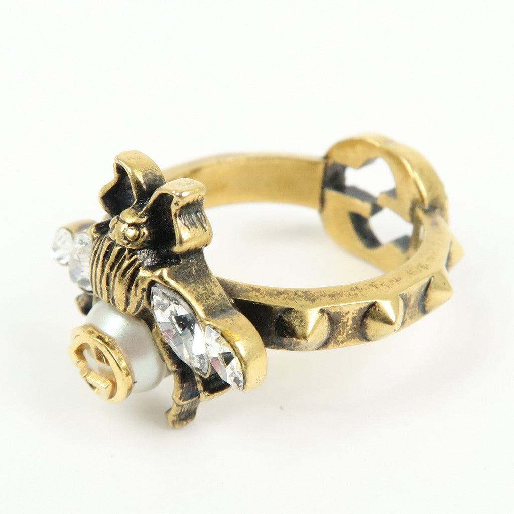 6695 - Gucci Metal Strass Pearl Bee Ring - Size US 6.5