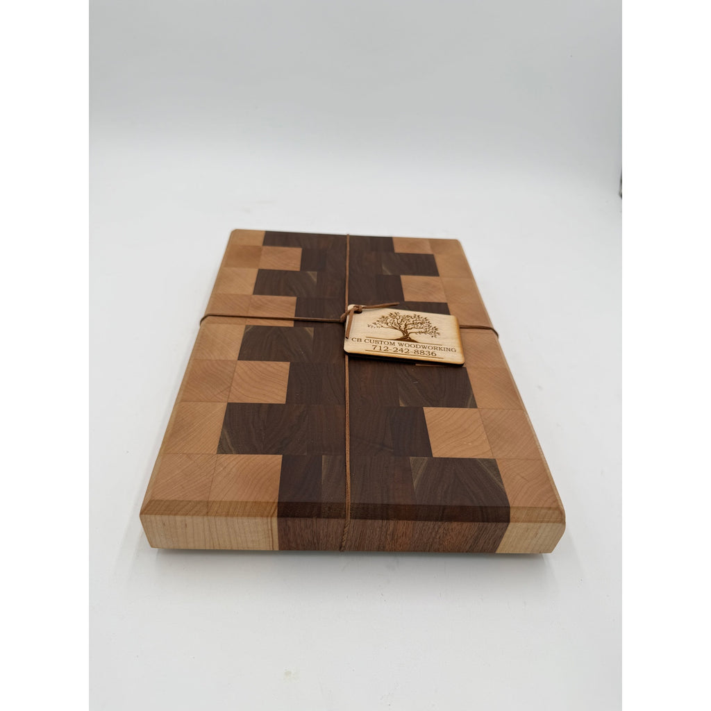 Chef Quality End Grain Cutting Board, walnut and maple hardwood, 12.5 x 9 x 1.75, artisan made, long lasting