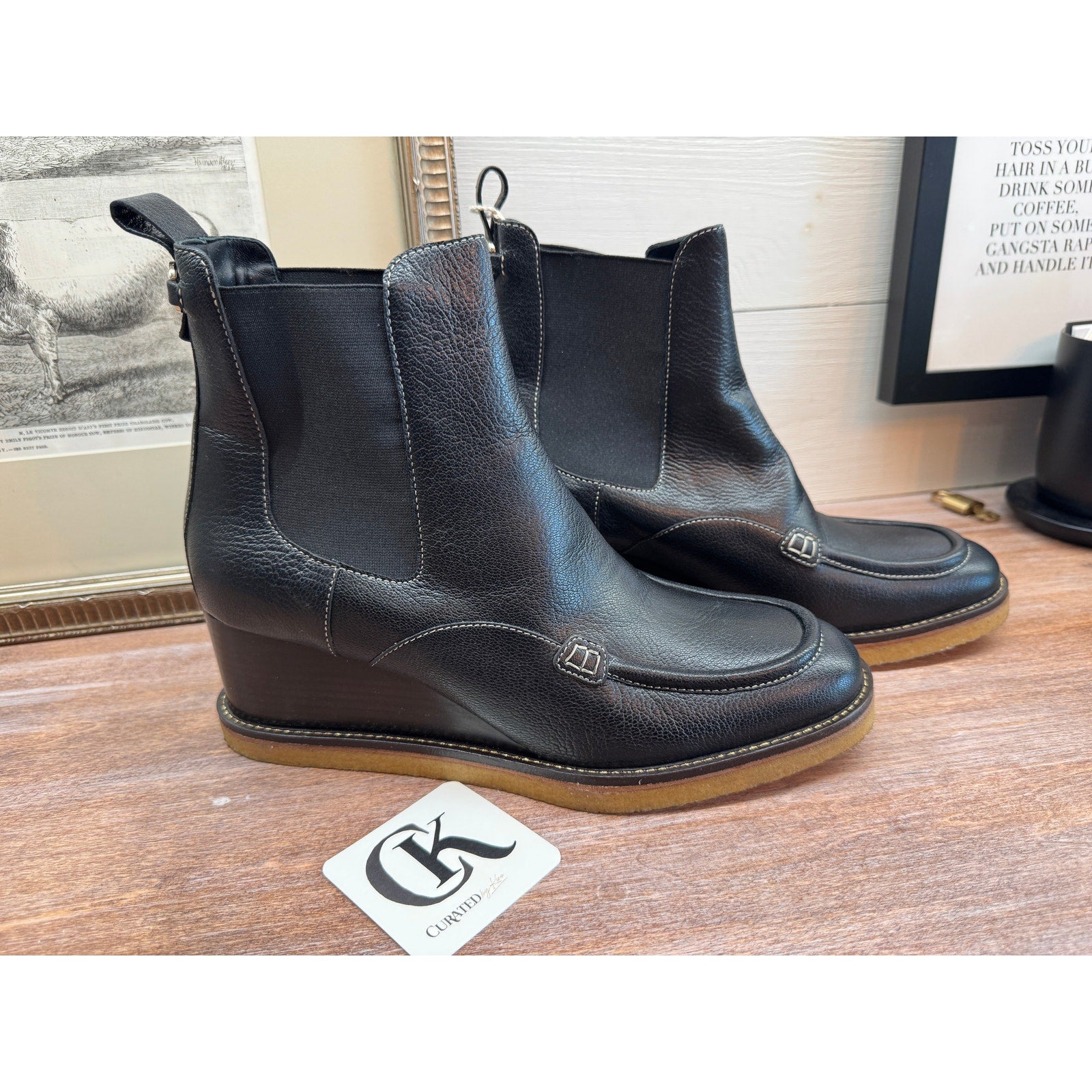 Ferragamo Leather Wedge Boots - Size 40.5 - New in Box