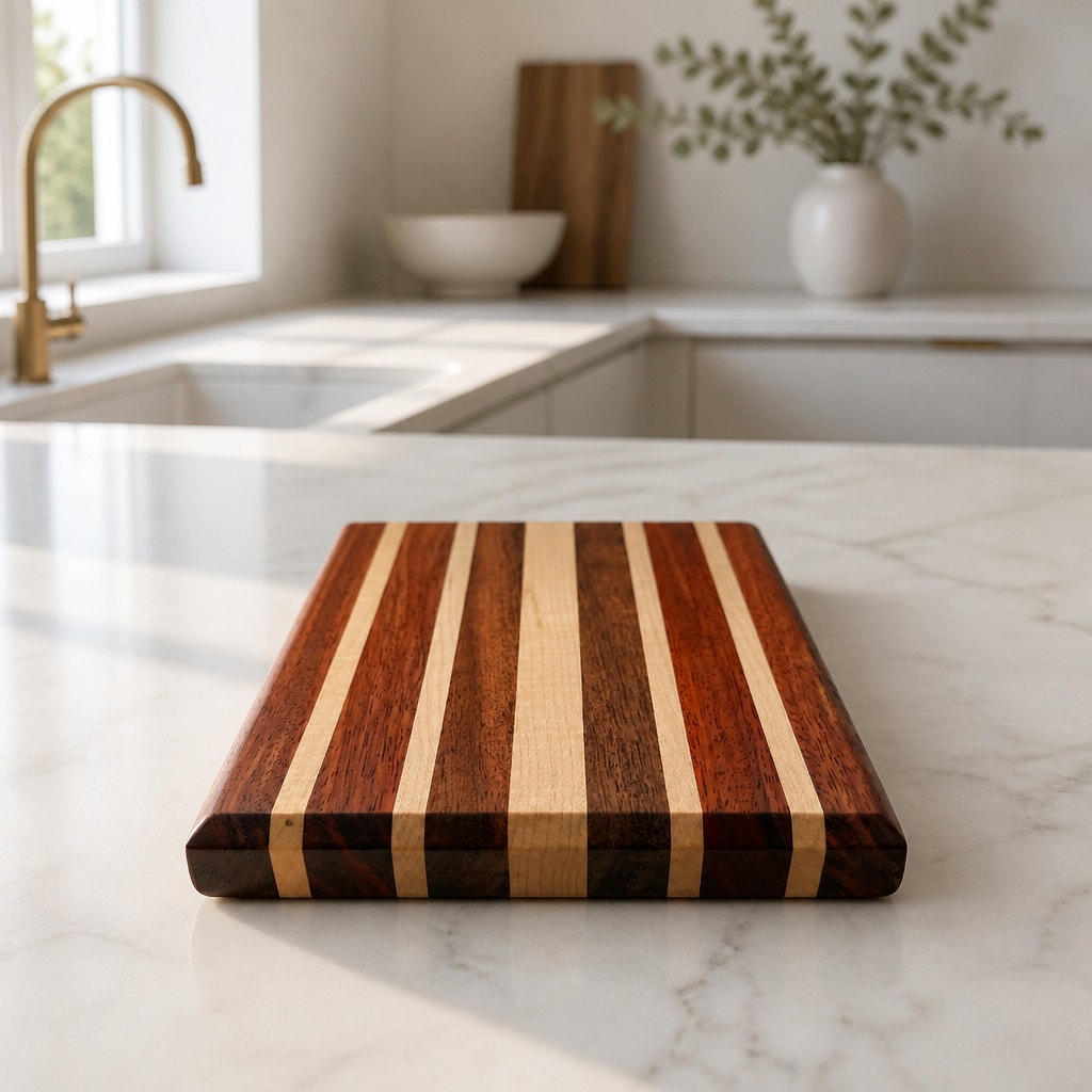 Handcrafted Edge Grain Cutting Board, Padauk Walnut Maple, 11.75 x 7.5 x 1.5 Inches, SKU 1481
