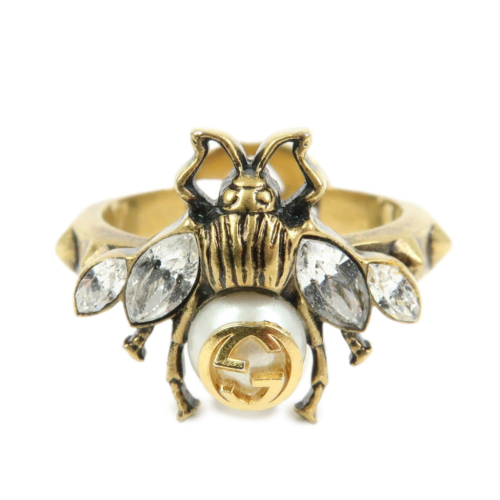 6695 - Gucci Metal Strass Pearl Bee Ring - Size US 6.5
