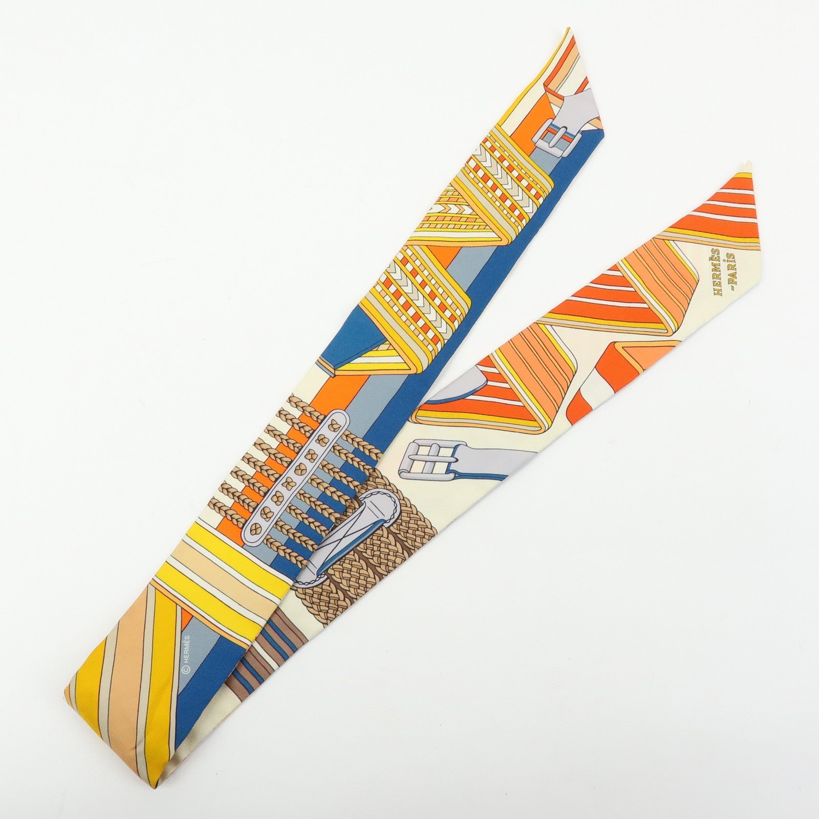 6537 - Hermes 100% Silk Twilly Scarf Sangles En Zigzag