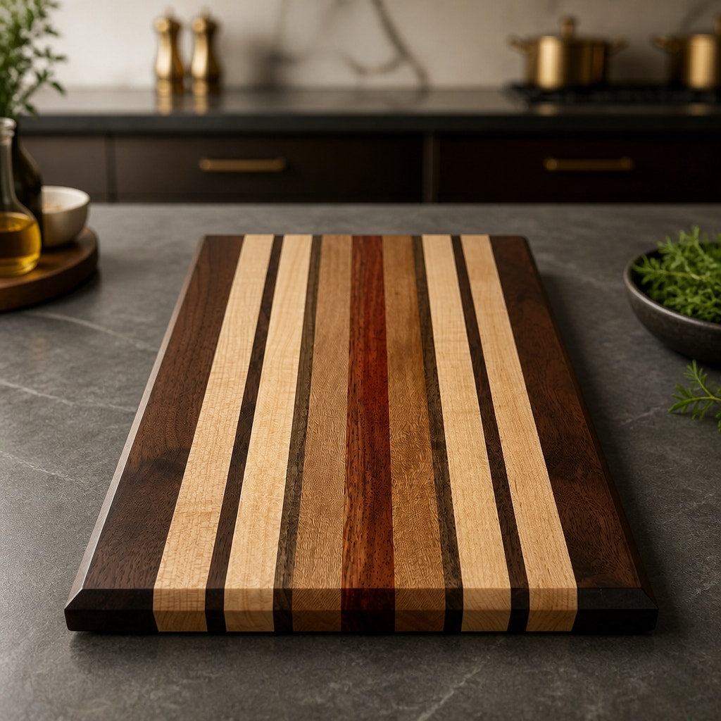 Handcrafted Edge Grain Cutting Board, Walnut Maple Sycamore Padauk, 15.5 x 9.75 x 1.5, SKU 1479