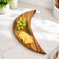 Italian Olive Wood Crescent Cheese Board, Hand Crafted, 15.5 x 5 x 1 Inch, Dense Hardwood