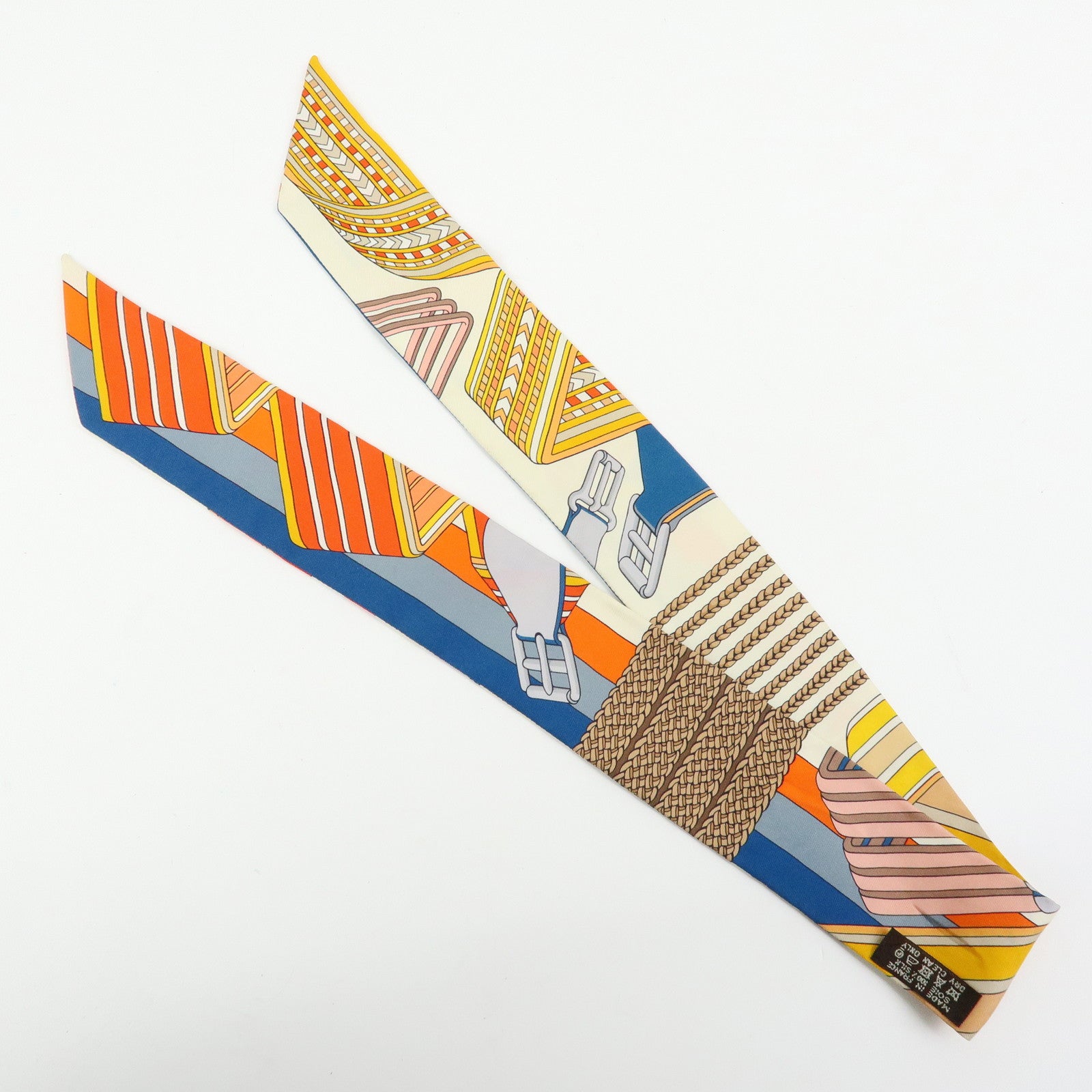6537 - Hermes 100% Silk Twilly Scarf Sangles En Zigzag