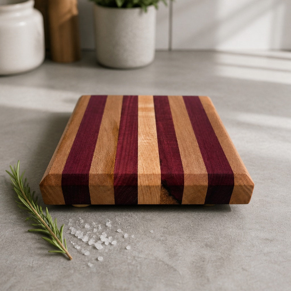 Handcrafted Edge Grain Cutting Board, Sycamore Maple, Purple Heart, SKU 1482