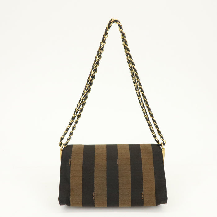 Fendi Claudia Pequin Canvas Leather Shoulder Bag Brown