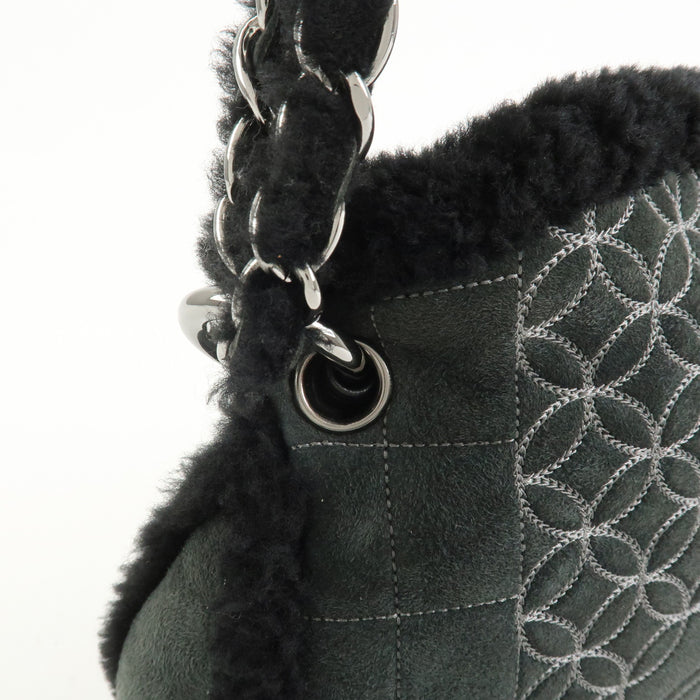 7415 - Chanel Mouton Leather Chain Shoulder Bag - Black & Silver