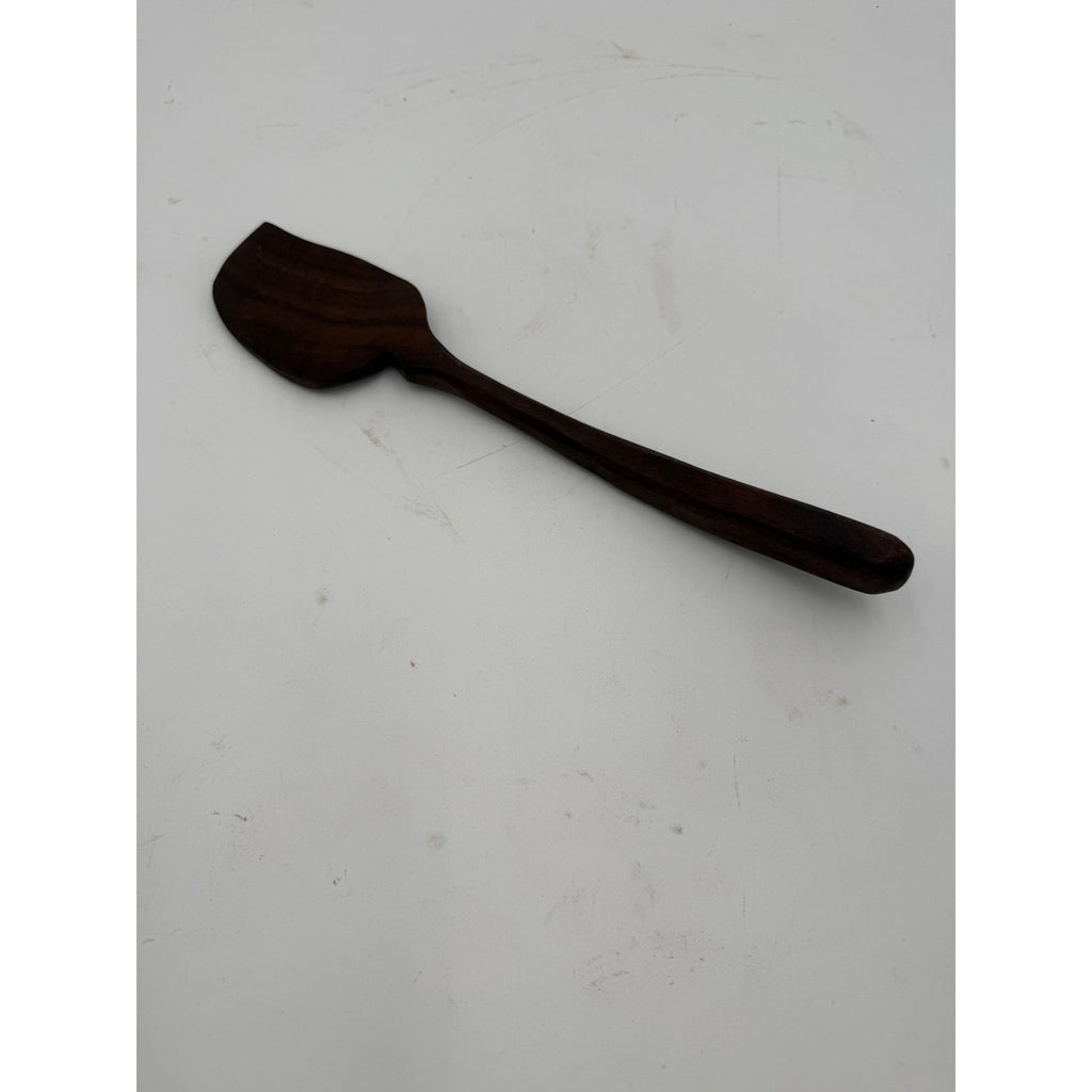 Handmade Walnut Scraping Spoon 12 Inch, food safe finish, ergonomic handle, gentle on nonstick, artisan kitchen tool