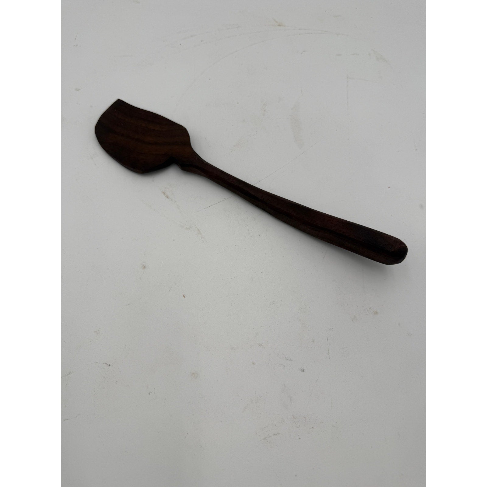 Handmade Walnut Scraping Spoon 12 Inch, food safe finish, ergonomic handle, gentle on nonstick, artisan kitchen tool