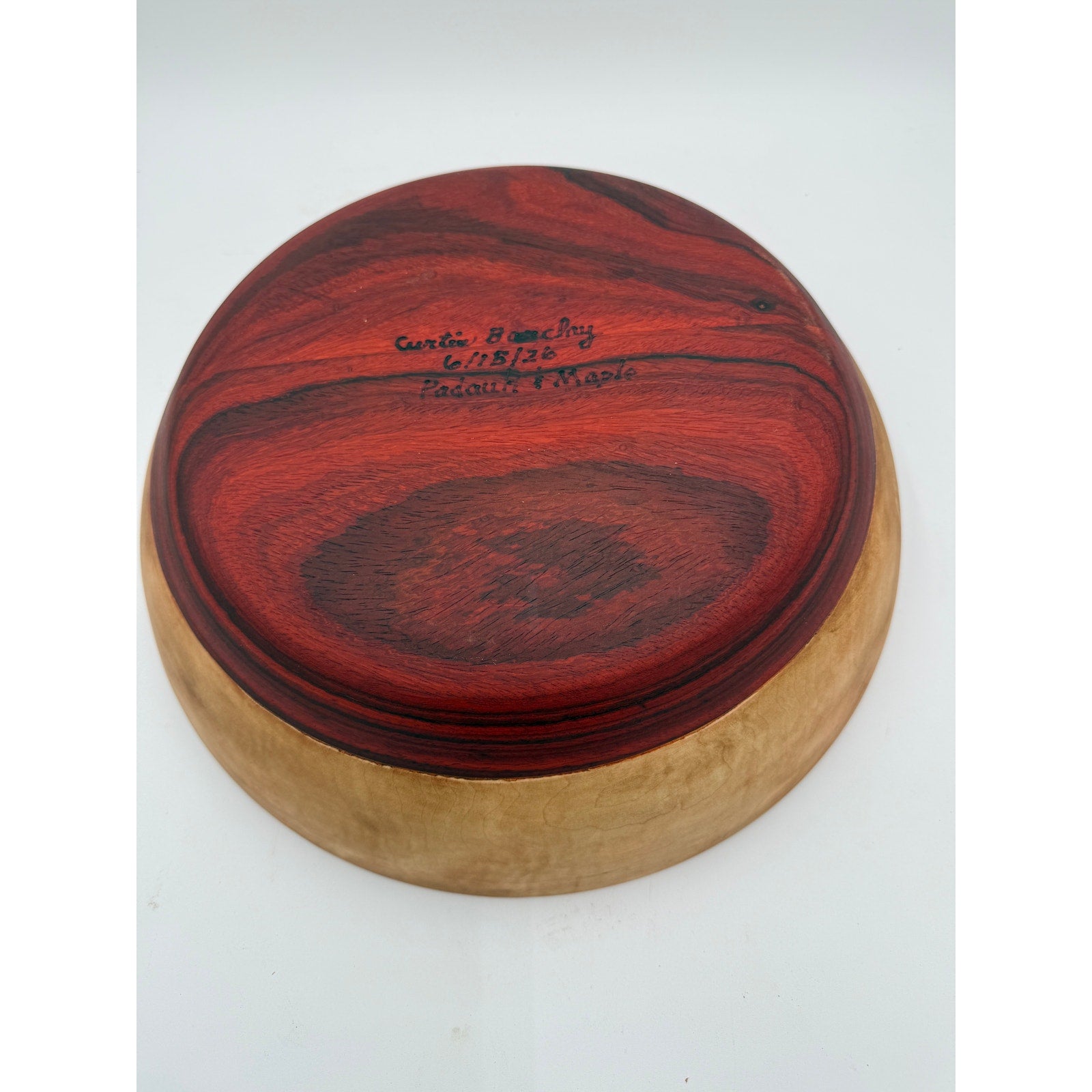 Large Heirloom Wooden Salad Bowl Handmade, 16.5 x 4.5 in, hard maple with padauk base, food safe finish, entertaining serveware, rustic chic