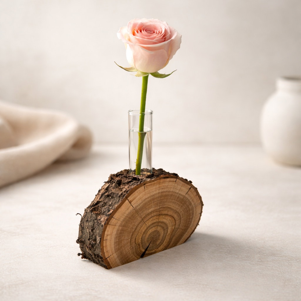 Rustic Wood Slice Propagation Station Vase, 6x1.5 test tube, bud vase for single stem, display for dried flowers, rooting cuttings