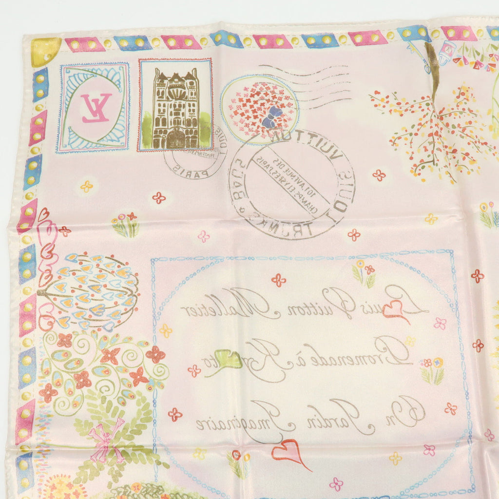 6835 - Louis Vuitton 100% Silk Scarf Voyage Autour De Ma Malle Promenade Kyoto Pink