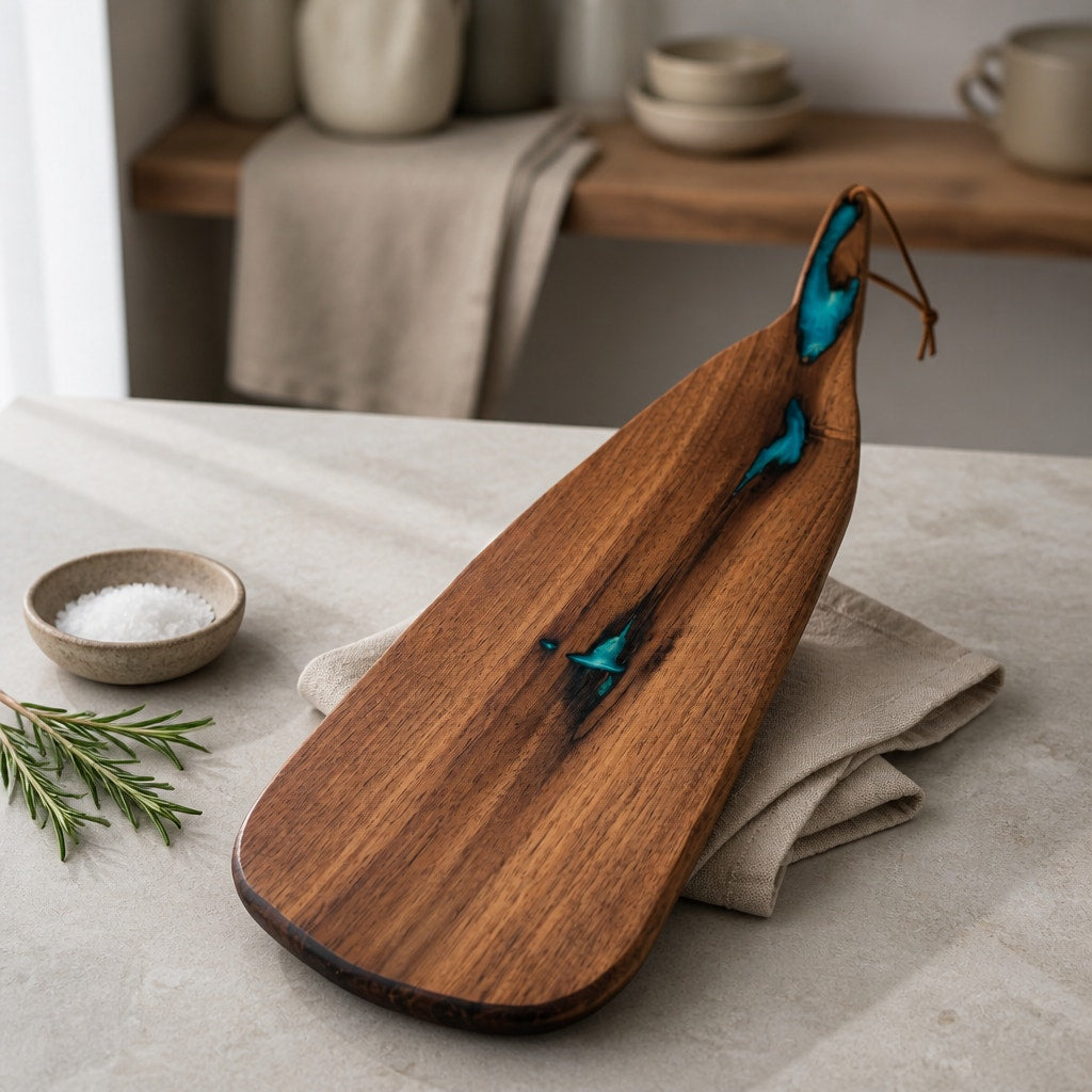 Walnut Charcuterie Board with Turquoise Inlay, 23 x 5.5 x 0.875 inches, food safe finish, handmade serving board, resin accent cheese tray