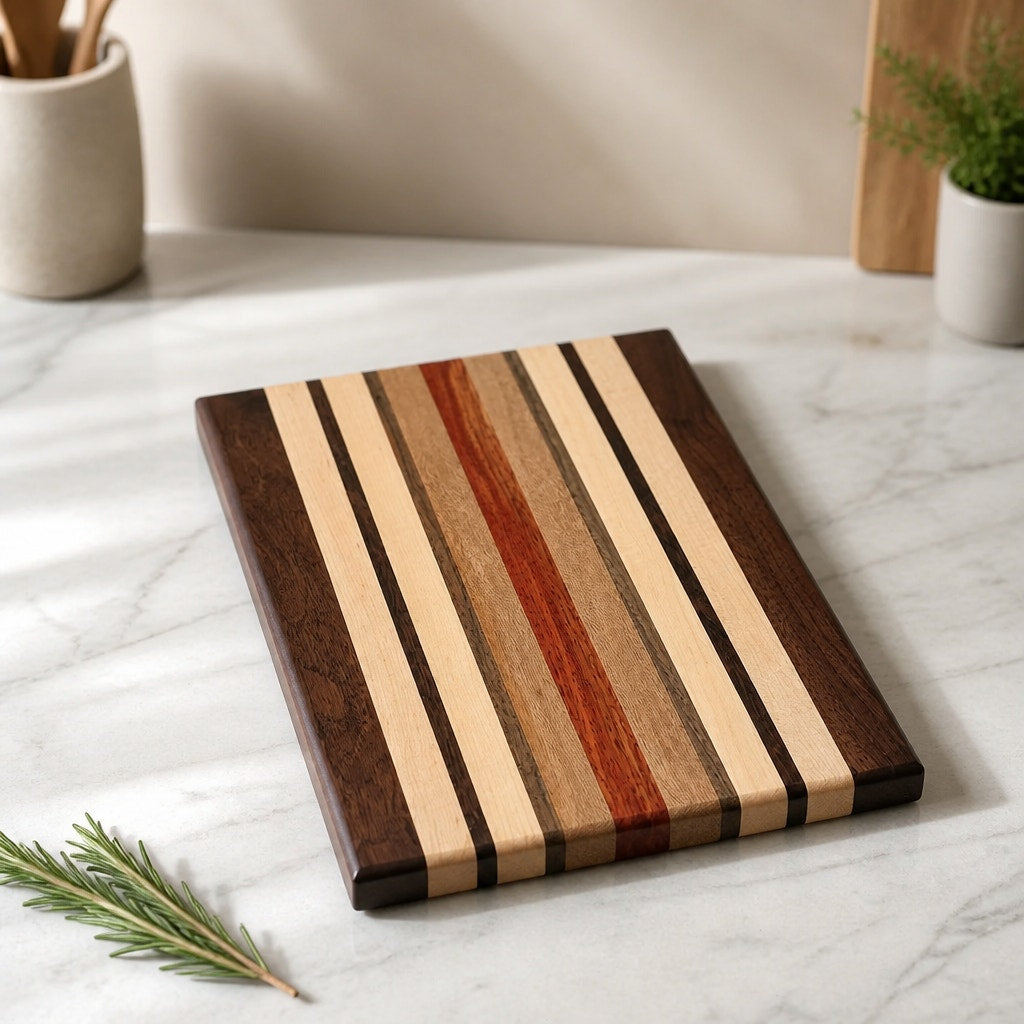 Handcrafted Edge Grain Cutting Board, Walnut Maple Sycamore Padauk, 15.5 x 9.75 x 1.5, SKU 1479