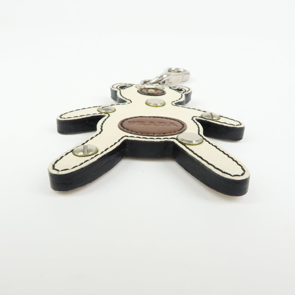 6541 Prada Saffiano Leather Bear Bag Charm Key Holder Ivory Brown