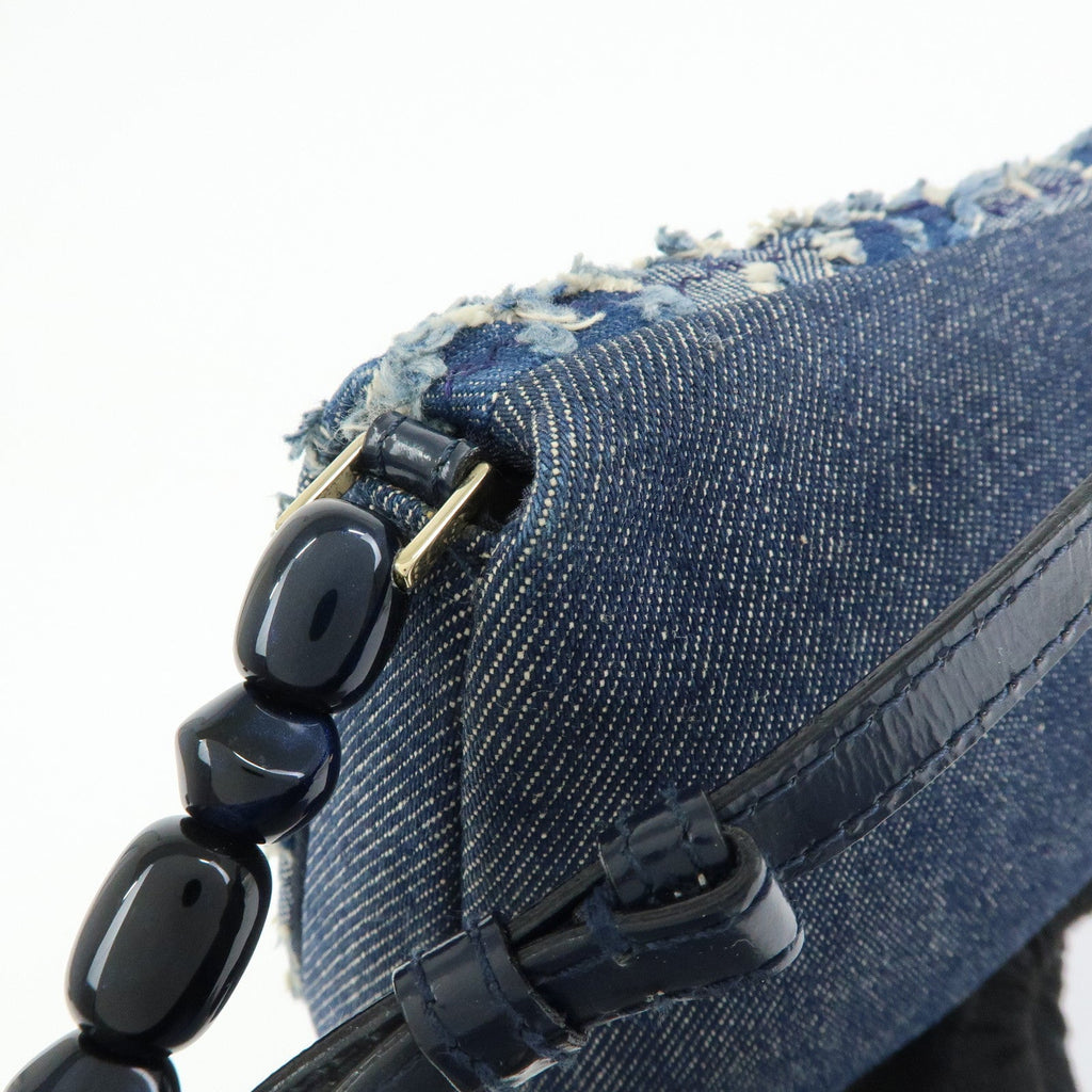 6157 - Christian Dior Maris Pearl Denim Patent Leather Shoulder Handbag