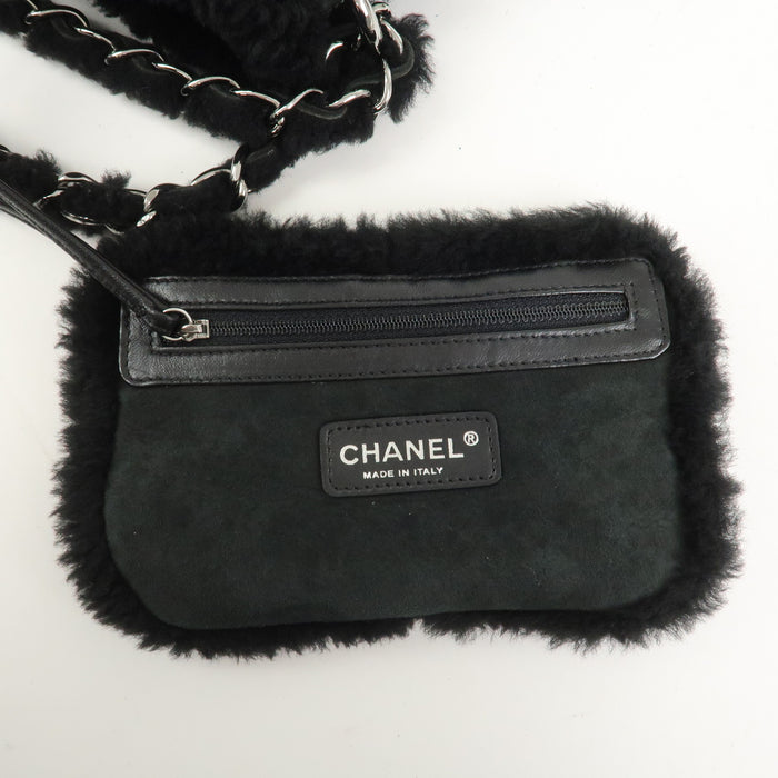7415 - Chanel Mouton Leather Chain Shoulder Bag - Black & Silver