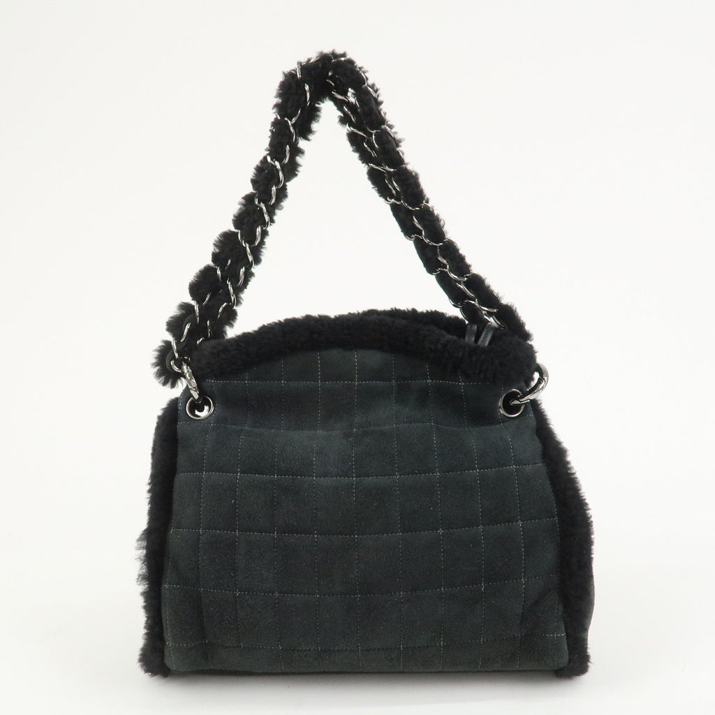 7415 - Chanel Mouton Leather Chain Shoulder Bag - Black & Silver