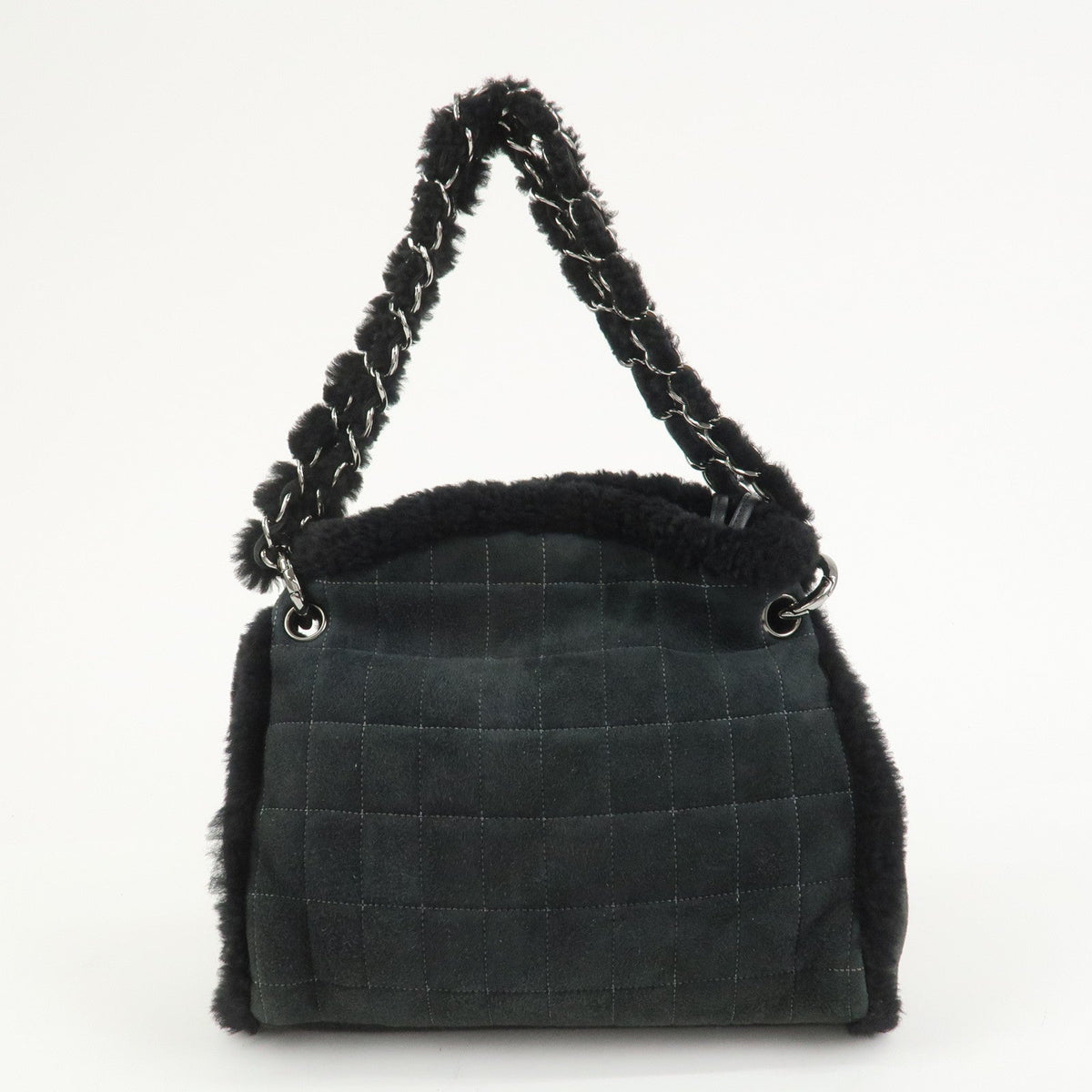 7415 - Chanel Mouton Leather Chain Shoulder Bag - Black & Silver