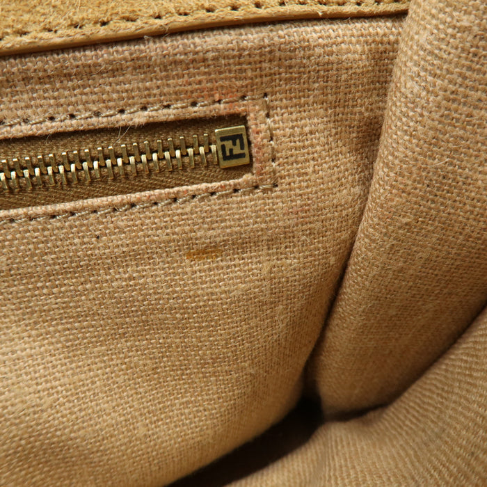 Fendi Claudia Pequin Canvas Leather Shoulder Bag Brown