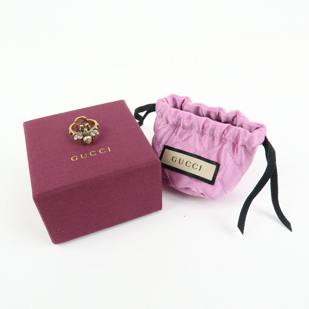 6695 - Gucci Metal Strass Pearl Bee Ring - Size US 6.5