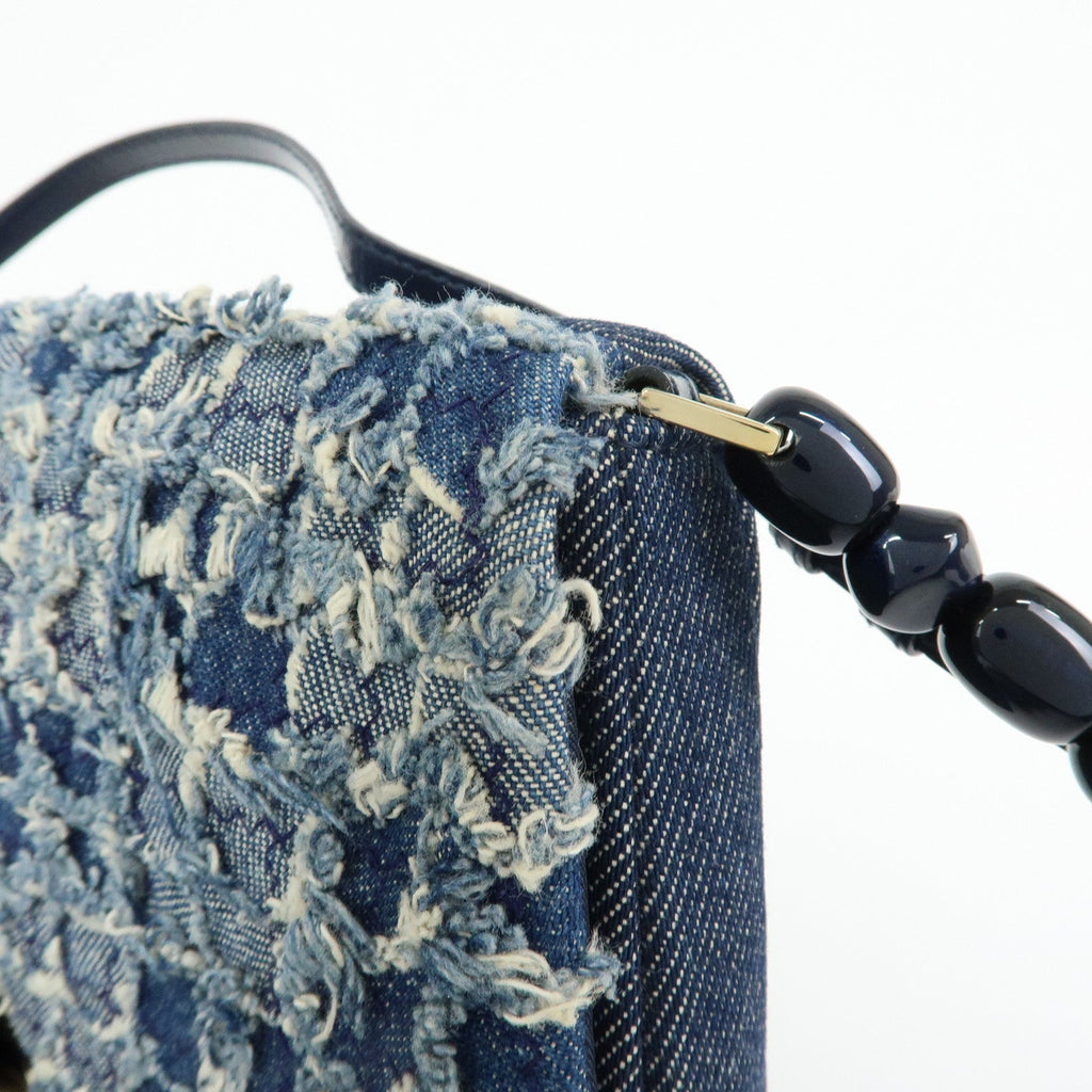 6157 - Christian Dior Maris Pearl Denim Patent Leather Shoulder Handbag