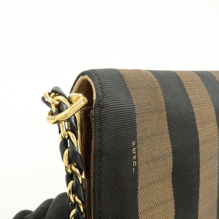 Fendi Claudia Pequin Canvas Leather Shoulder Bag Brown