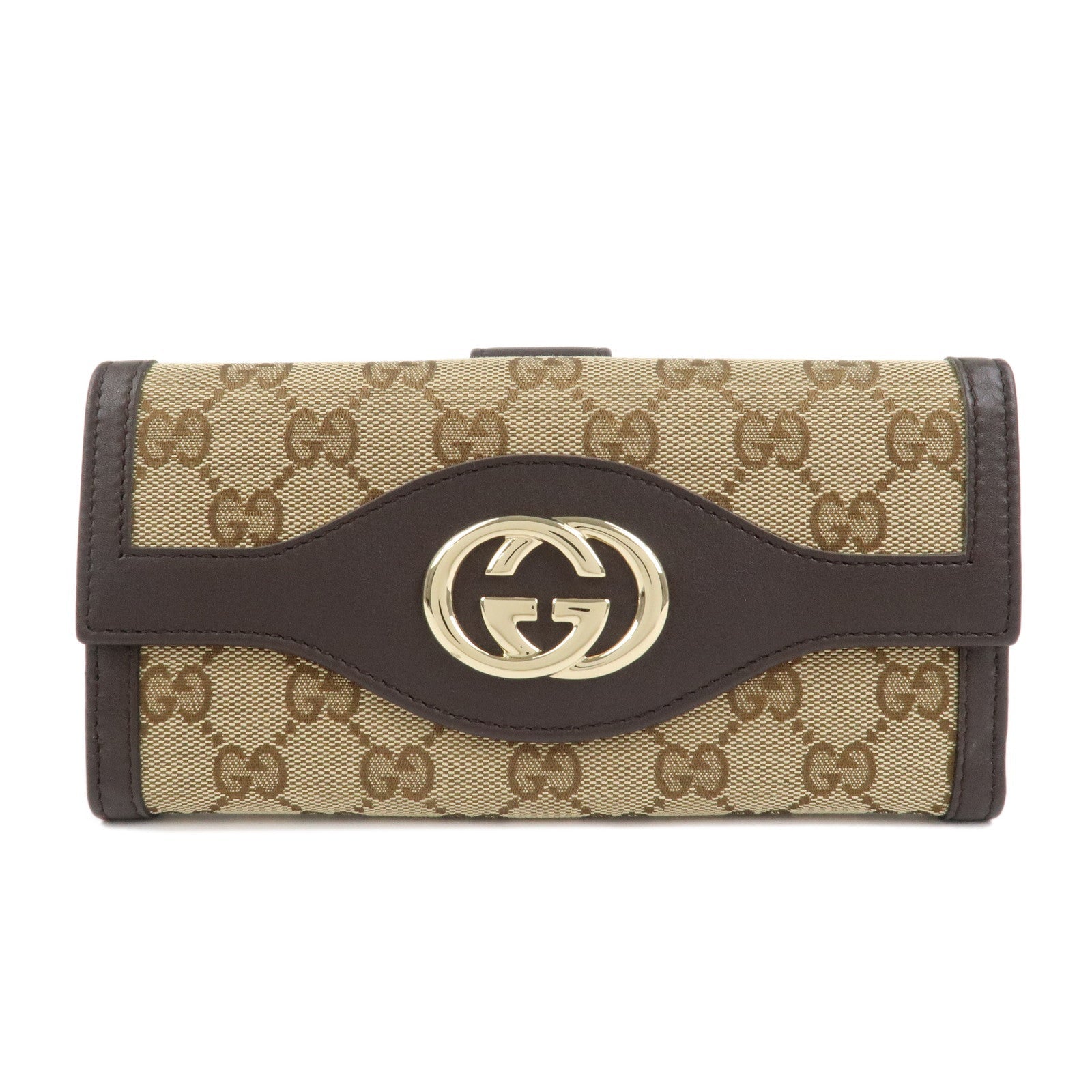 6684 - Gucci Interlocking G Canvas Leather Double Flap Long Wallet