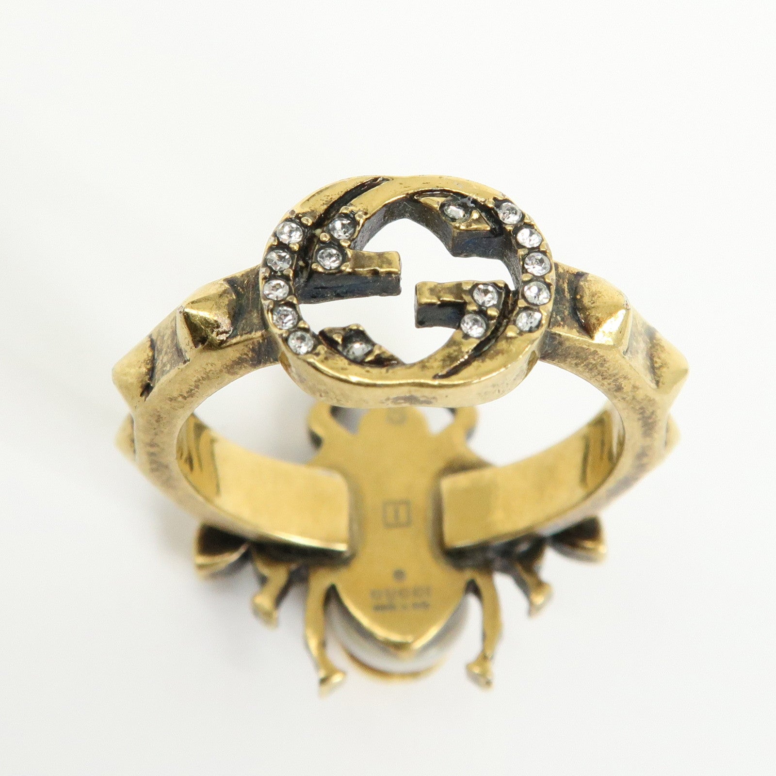 6695 - Gucci Metal Strass Pearl Bee Ring - Size US 6.5