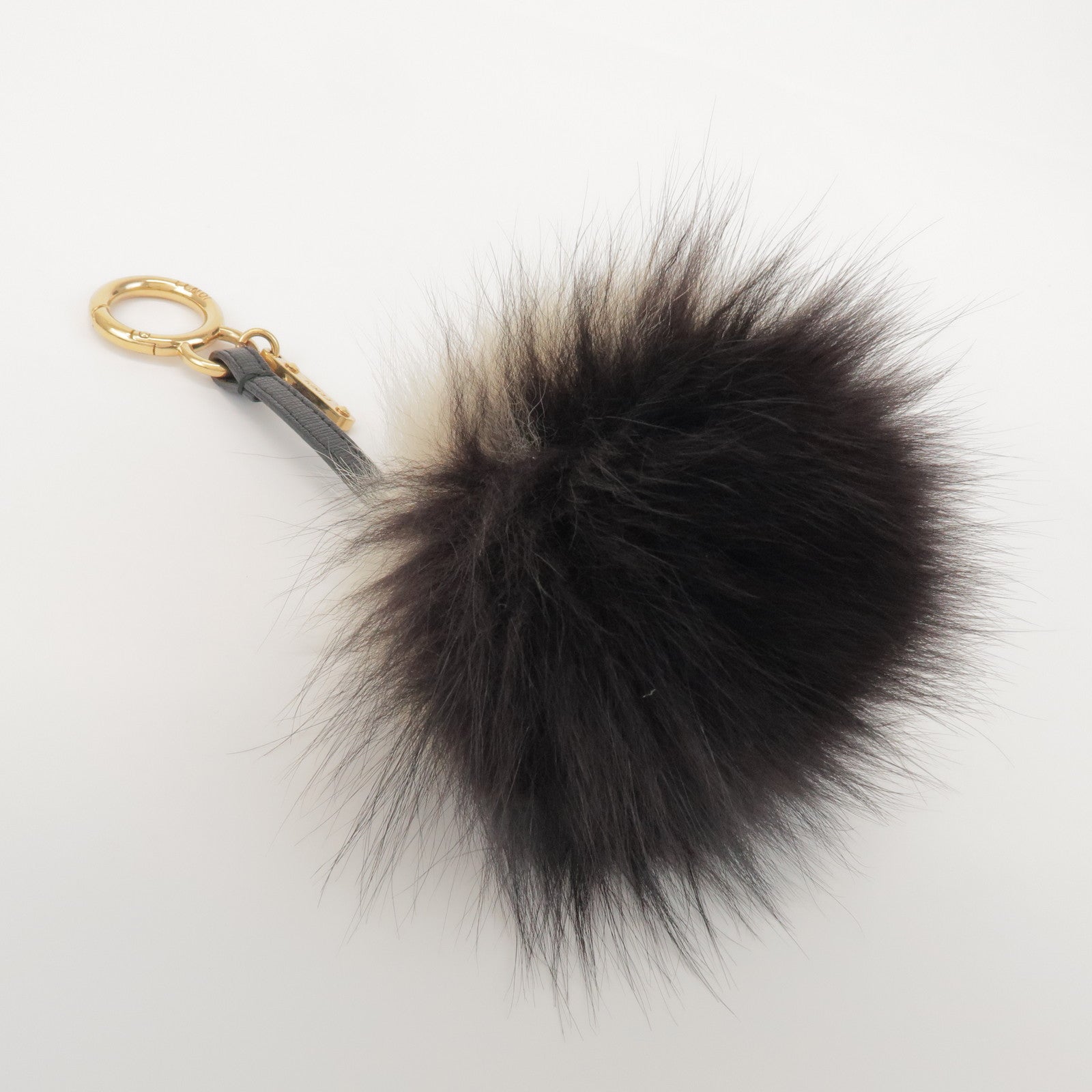 6553 Fendi Fur Leather Bag Charm Key Chain Black White