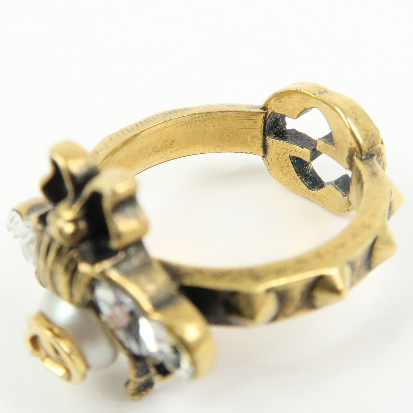 6695 - Gucci Metal Strass Pearl Bee Ring - Size US 6.5