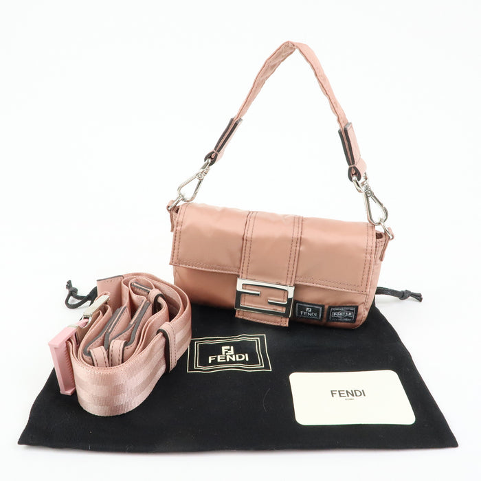 7409 - Fendi Baguette Mini Nylon Leather 2WAY Bag x PORTER Pink 7AS138 Pink