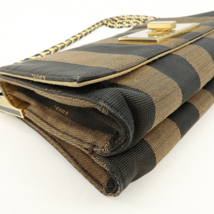 Fendi Claudia Pequin Canvas Leather Shoulder Bag Brown
