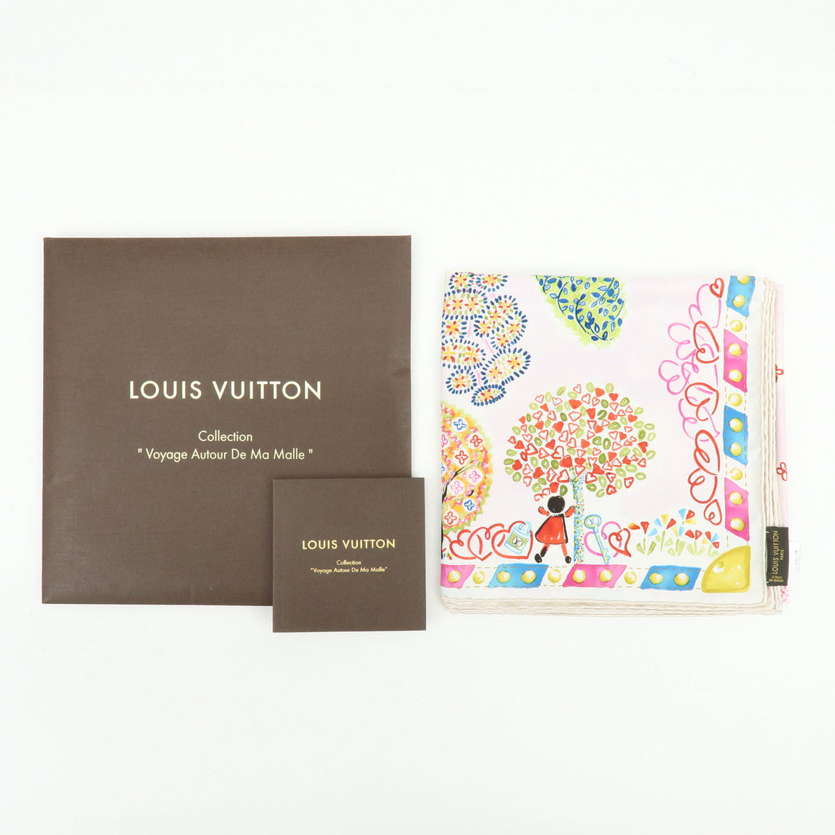 6835 - Louis Vuitton 100% Silk Scarf Voyage Autour De Ma Malle Promenade Kyoto Pink